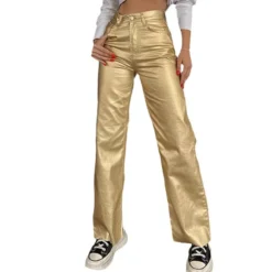 Spring And Autumn Pocket Loose Wide Leg Retro Straight Pants Stylish Women's Trousers