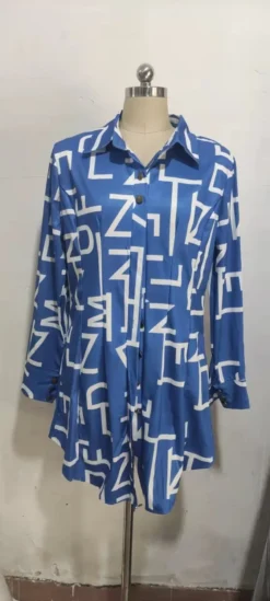 Fall Fashion Print Slim Waist Button Blouse Long Sleeve Shirt