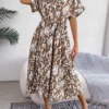 Women Summer Casual Loose Leopard Tie Shirt Dress