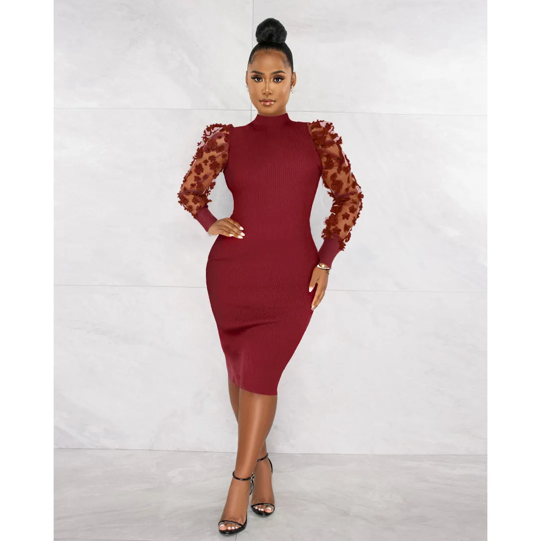 Women's Petal Mesh Sleeve One-piece Collar Dress - Image 8