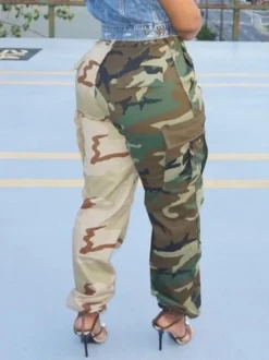 Autumn Green Camo Print Casual Cargo Pants