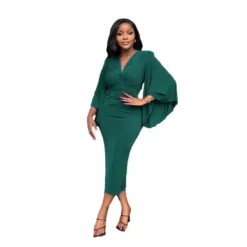 Chic Bat Sleeves Low Cut Tight Fitting Women's Dress