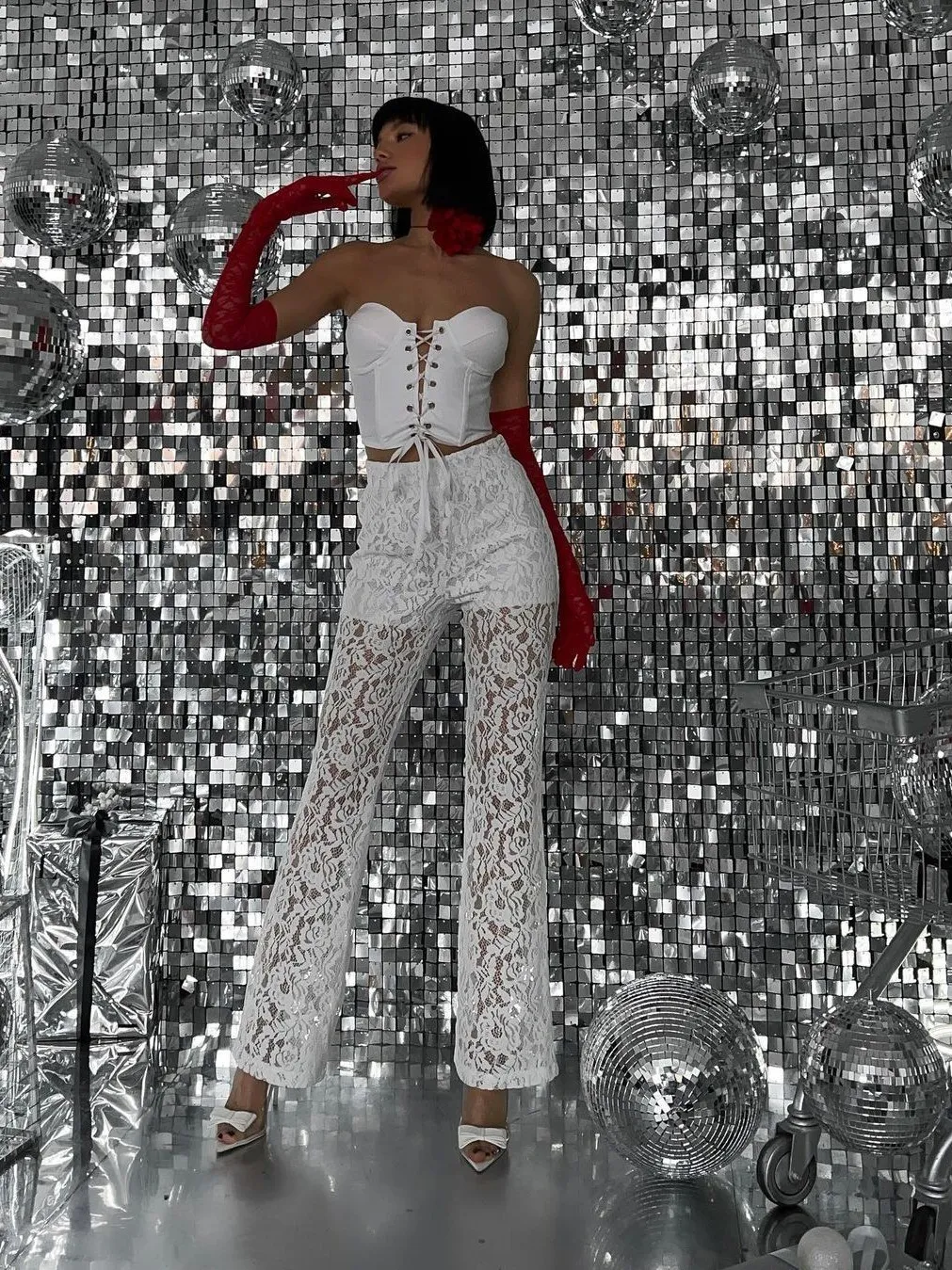 Spring Style Sexy High Waisted Mesh Patchwork Straight Trousers - Image 9