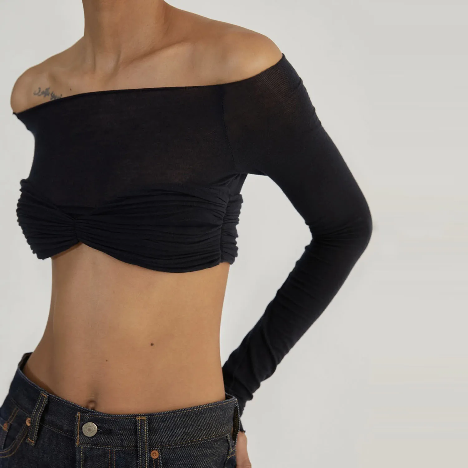 Spring Summer Women'S Off Shoulder See-Through Long Sleeve Cropped Top - Image 3