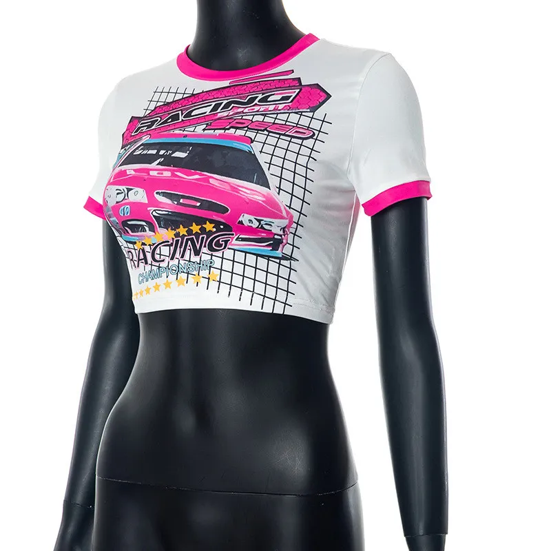 Women Summer Color Contrast Print T-shirt Top - Image 15