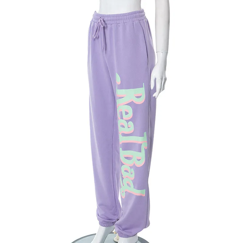 Women Autumn And Winter Print Letter Waist Cord Pocket Loose Casual Sweatpants - Image 3