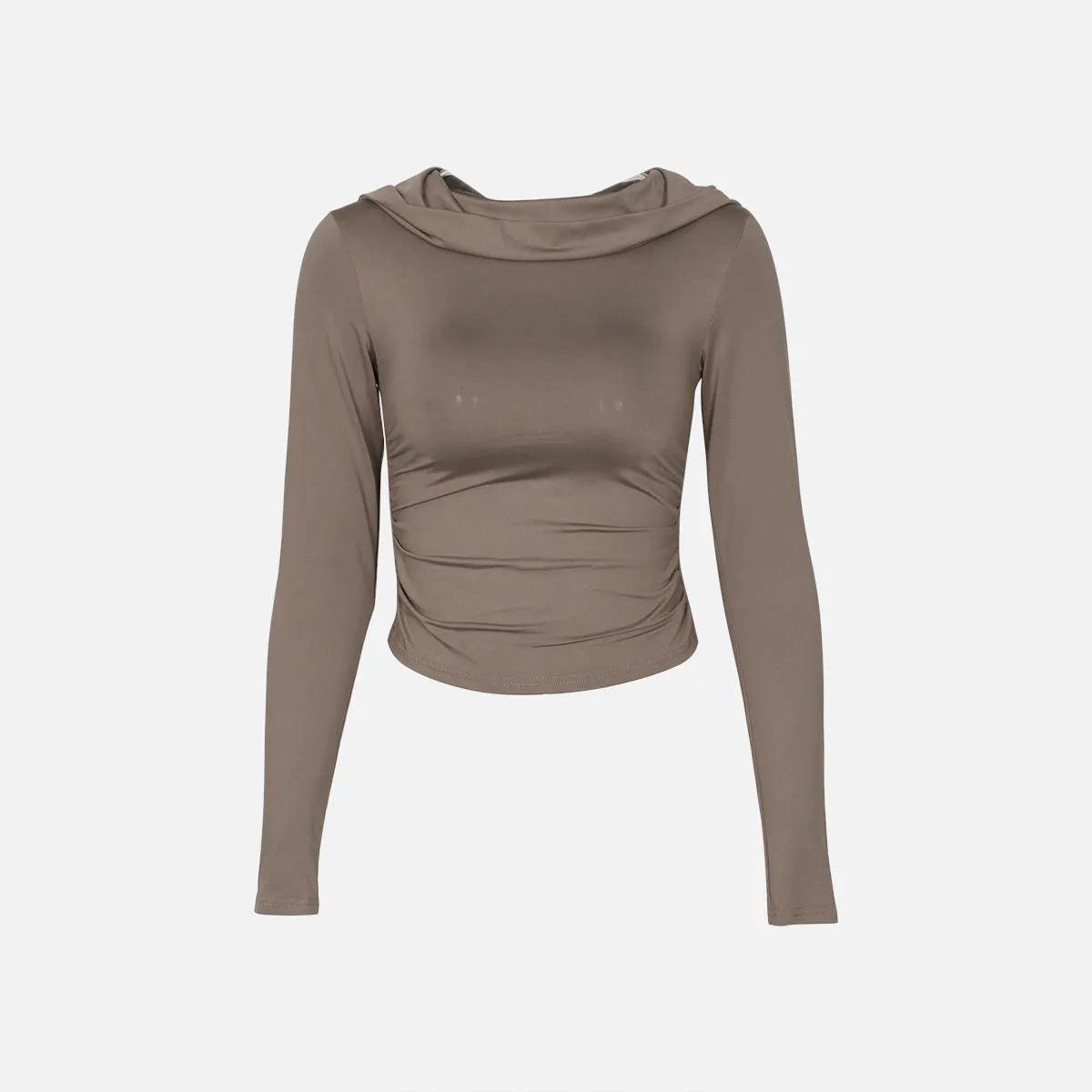 Women's Hooded Top Autumn And Winter Casual Solid Color Long Sleeve Crop T-Shirt For Women - Image 3