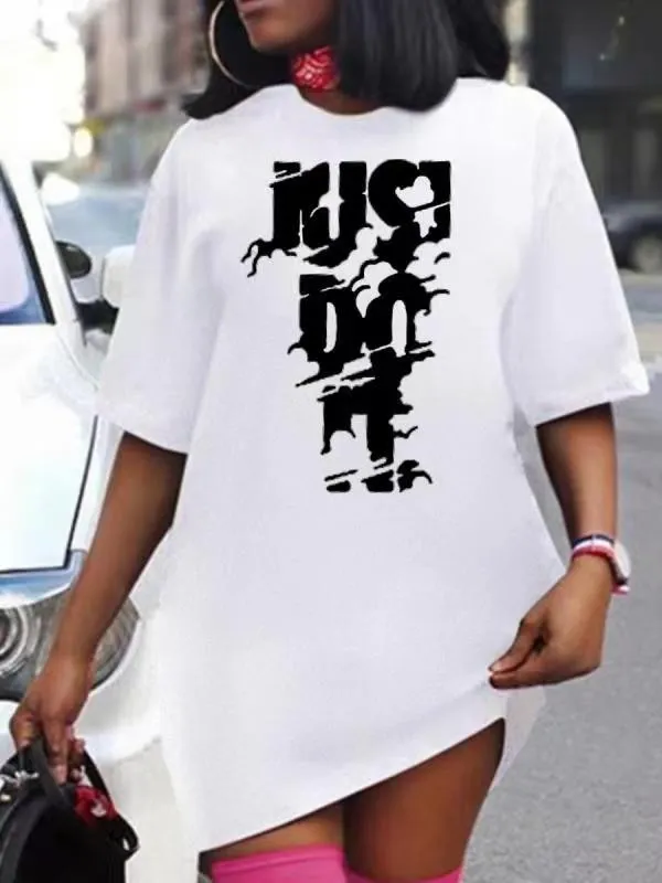 Women's Fashion Letter Print Solid Color Oversize Loose T-Shirts For Women - Image 2