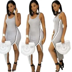 Women's Solid Color Slit Tank Dress Irregular Maxi Dress