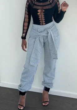 Women Fake Sleeve Pocket Casual Loose Sports Pants