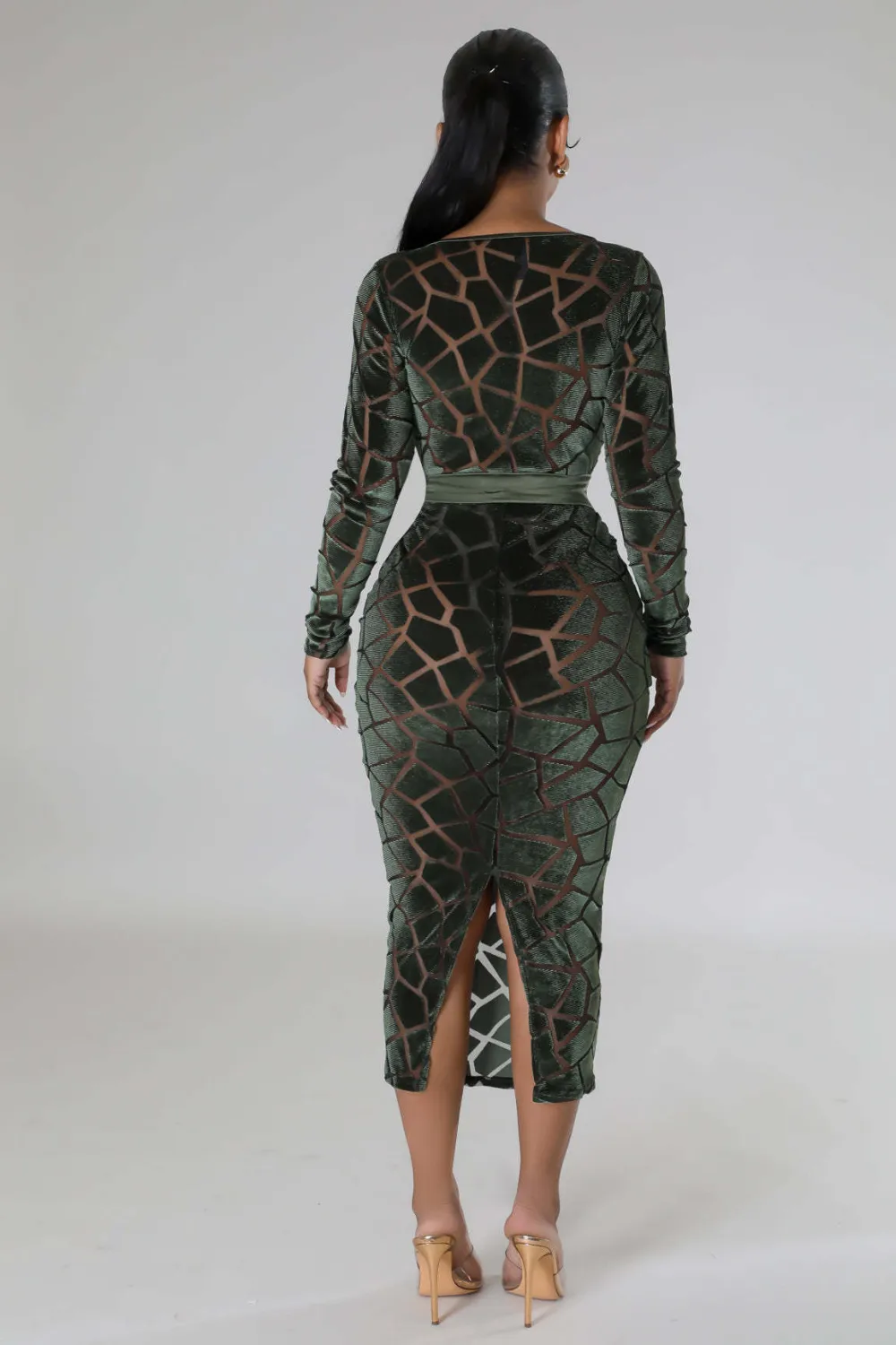 Women's Flocked Long Sleeve V-Neck Nightclub Dress - Image 6