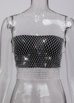 Summer Sexy Fishnet Beaded Club Crop Top