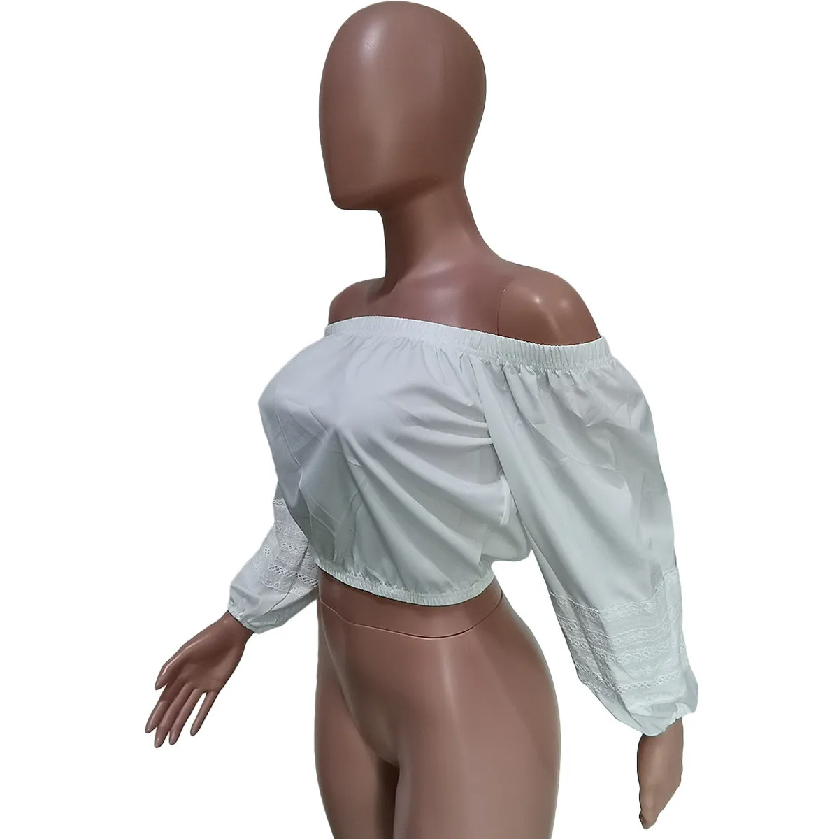 Women's Autumn Solid Lace Off Shoulder Top (Top Only) - Image 10