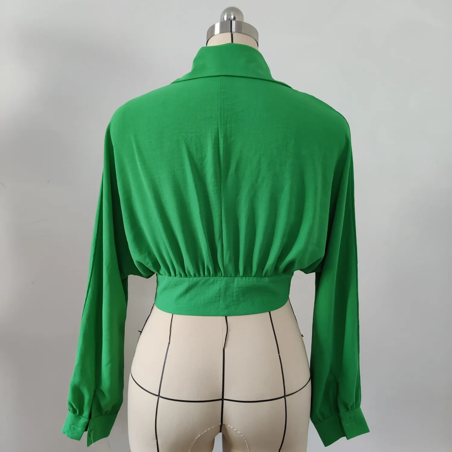 Women's Lace Up Long Sleeve Cardigan Spring Summer Bat Sleeves Crop Loose Shirt - Image 8