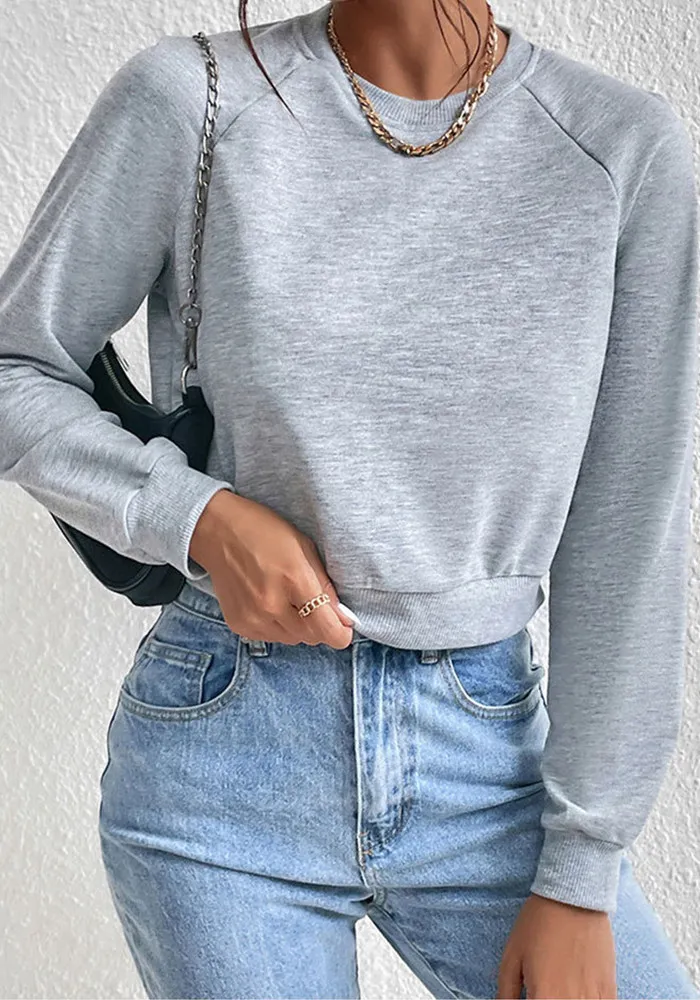 Casual Track Top Cropped Crop Round Neck Hoodies - Image 4