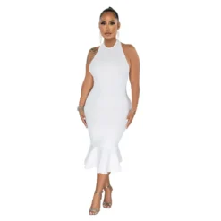 Women's Solid Color Halter Neck Bodycon Mermaid Party Dress