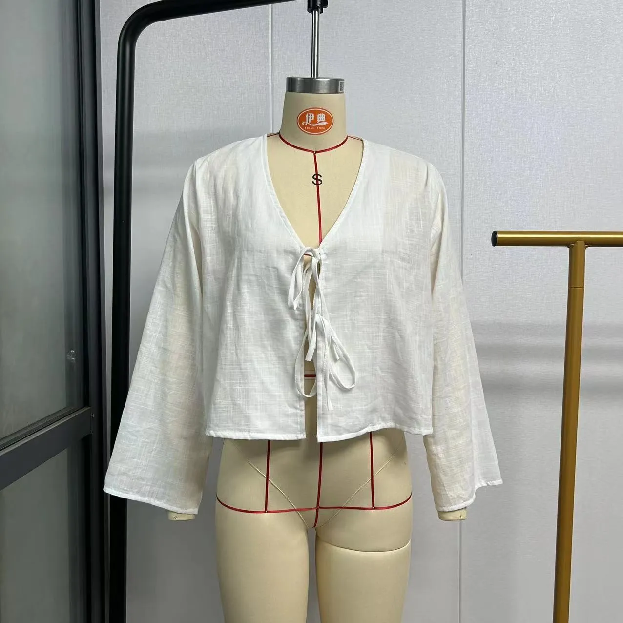 Women's Deep V Bell Bottom Sleeve Lace-Up Tops - Image 15