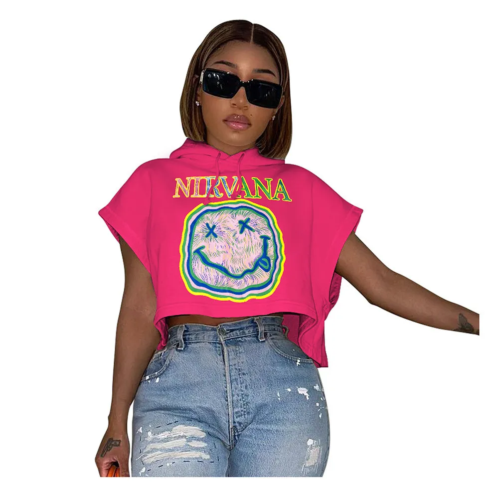 Women Summer Printed Short Sleeve Hooded T-Shirt - Image 2