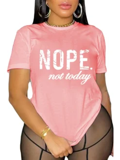 Women's Letter Print Plus Size Round Neck Loose Fit Shirt