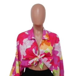 Women's Bat Sleeves Top Turndown Collar Print Shirt