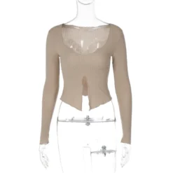 Wind Summer Women's Long Sleeve Top Ruffle Sexy Low Cut Slim Fit Top T-Shirt