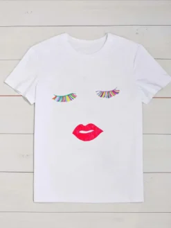 Women's Casual Style Short Sleeve Top Cartoon Emoji Print T-Shirt