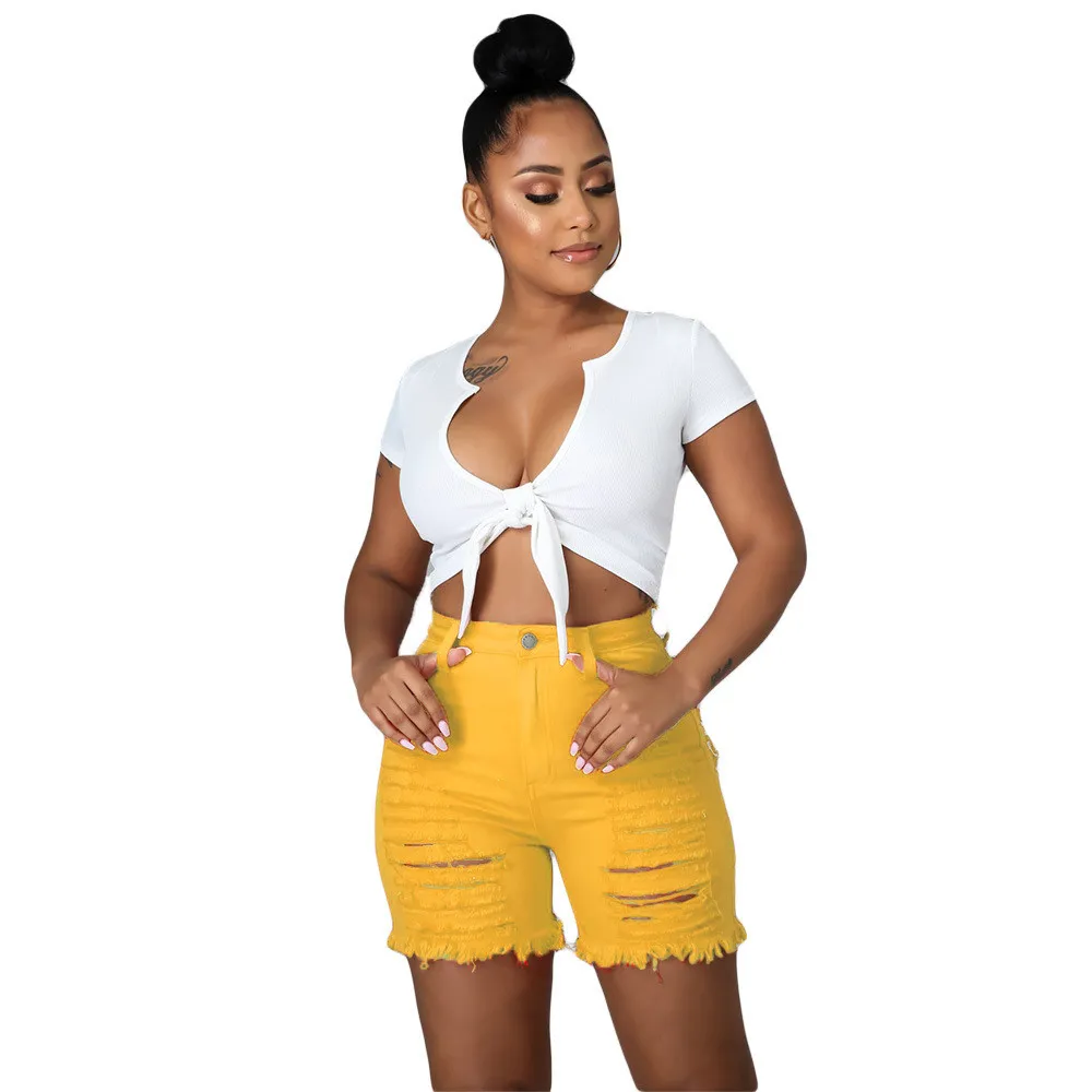 Sexy High Waist Ripped Cut-Out Stretch Denim Shorts - Image 2