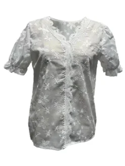 Women Summer Casual V-Neck Lace Patchwork Shirt