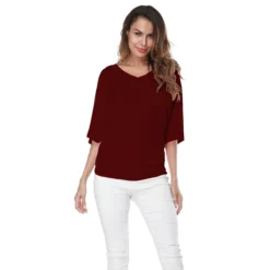 Plus Size Women Loose Bat Sleeves V-Neck Short Sleeve T-Shirt