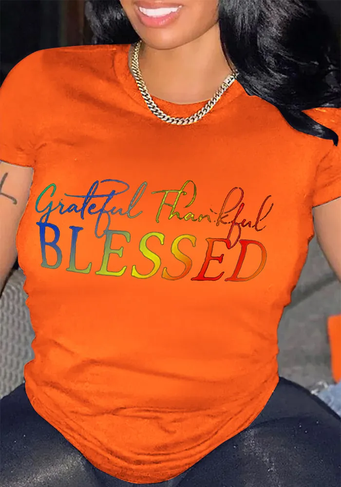 Fashion Letter Print Loose Short Sleeve Simple Round Neck Pullover Print Top T-Shirt - Image 5