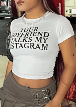 Printed Short Sleeves Crop T-Shirt