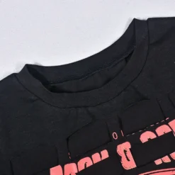 Women Summer Round Neck Printed Ripped Crop Short Sleeve T-Shirt