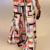 Women Summer Printed Wide Leg Pants High Waist Elastic Waist Geometric Print Pockets Full Length Loose Pants