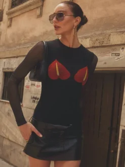 Women Style Print Round Neck Long Sleeve Basic Top