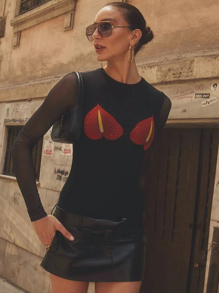 Women Style Print Round Neck Long Sleeve Basic Top