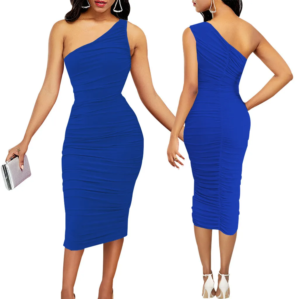 Women Sexy Solid One Shoulder Dress - Image 15