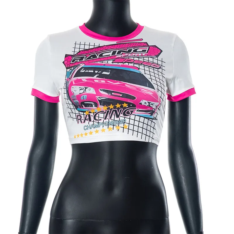 Women Summer Color Contrast Print T-shirt Top - Image 12