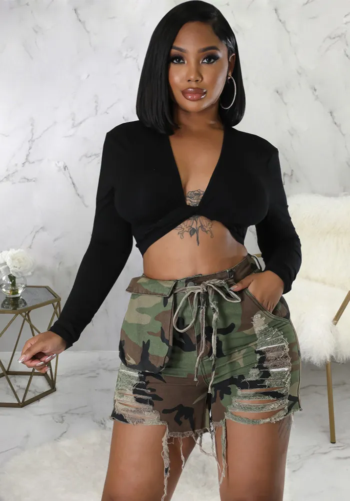 Slim Fit Trendy Stretch Camouflage Denim Shorts - Image 4