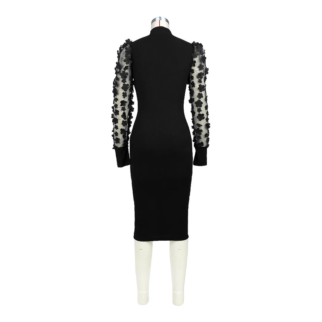 Women's Petal Mesh Sleeve One-piece Collar Dress - Image 12