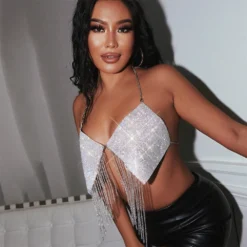 Nightclub Solid Color Loose V-neck Backless Slim Fit Camisole