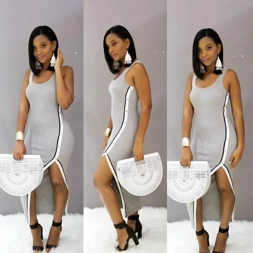 Women's Solid Color Slit Tank Dress Irregular Maxi Dress - Image 10