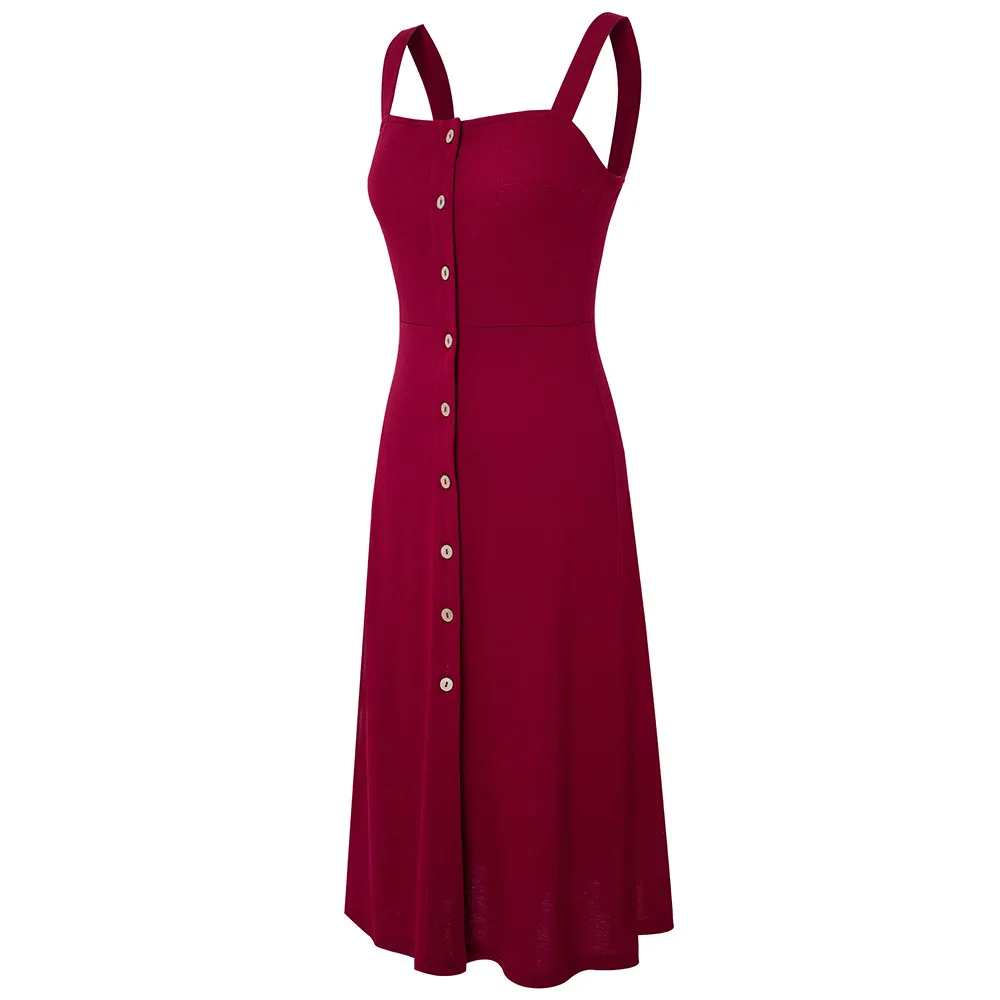 Chic Elegant Fashion Patchwork Button Solid Strap Midi Dress - Image 4