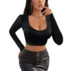 Women Square Neck Wavy Stretch Slim Sexy Top