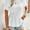 Women Solid Round Neck Short Sleeve Top