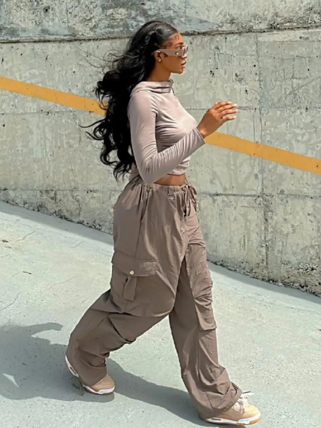 Women's Hooded Top Autumn And Winter Casual Solid Color Long Sleeve Crop T-Shirt For Women - Image 9