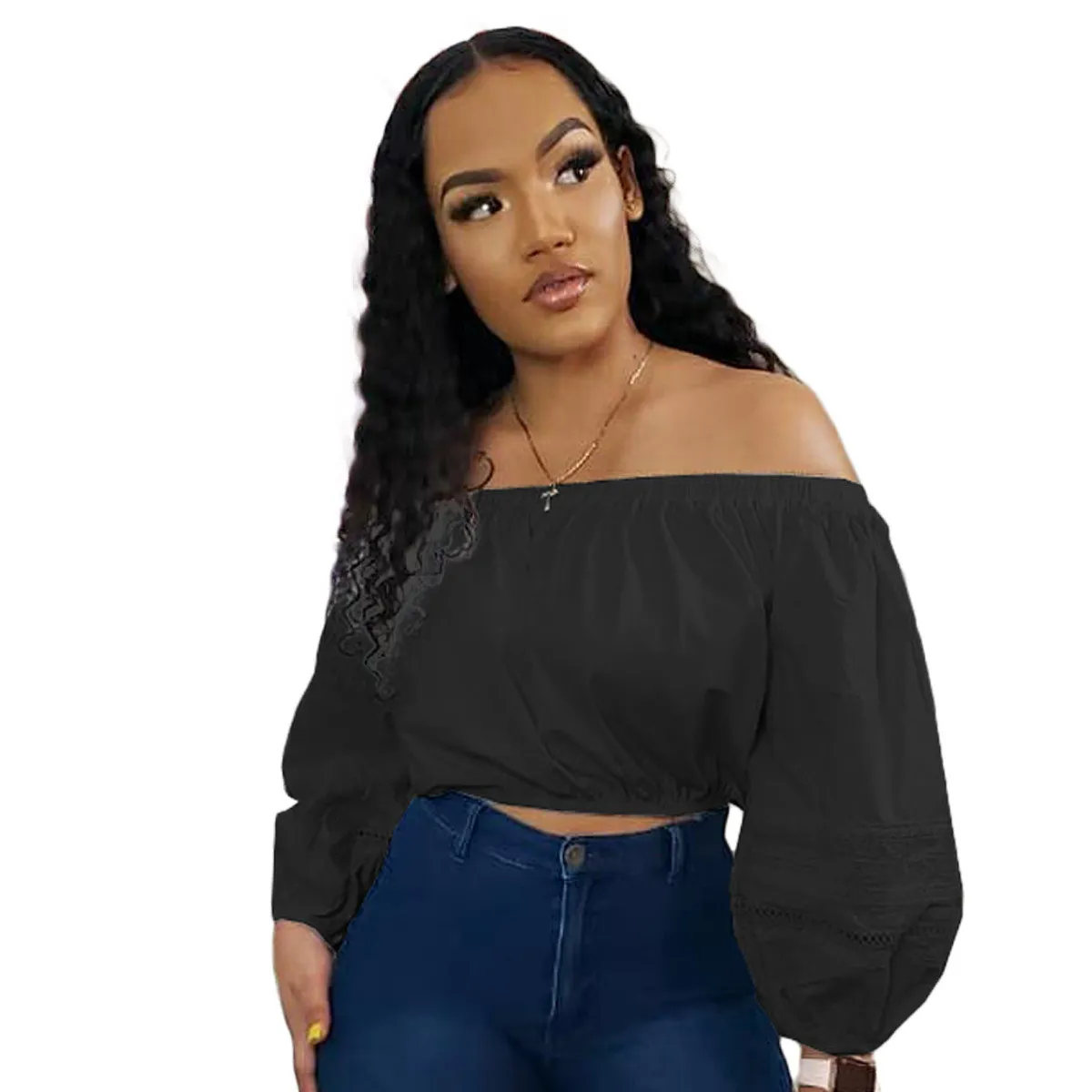 Women's Autumn Solid Lace Off Shoulder Top (Top Only) - Image 13