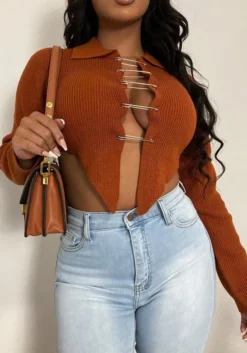 Women'S Sweater Pin Super Stretch Knitting Shirt Top