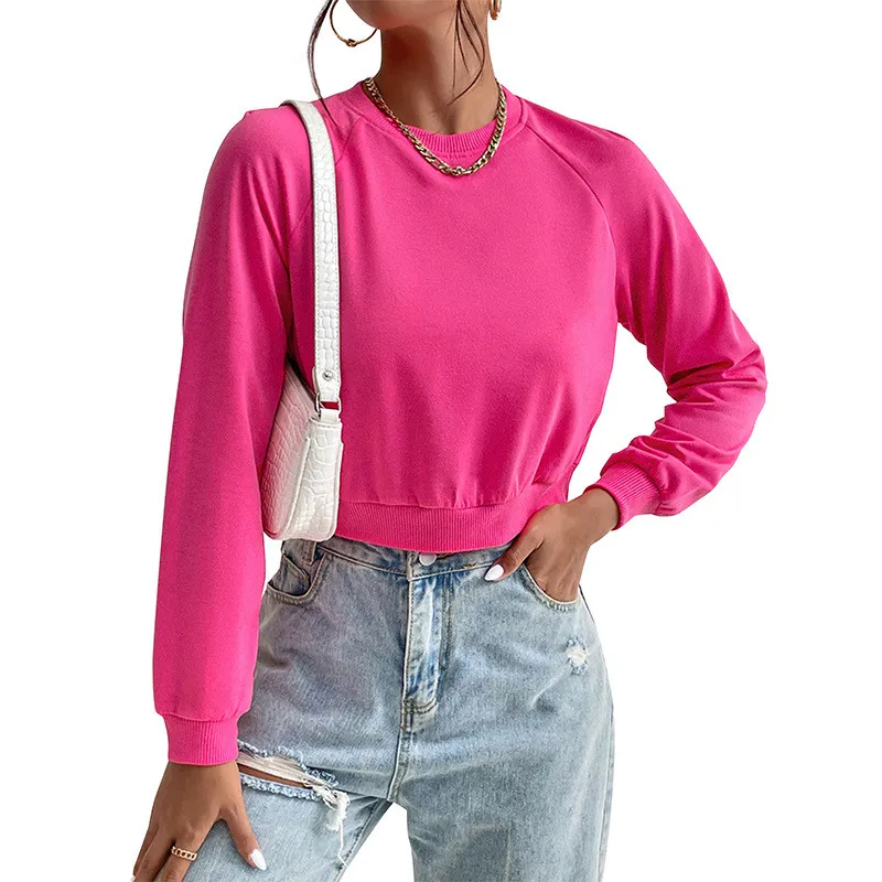 Casual Track Top Cropped Crop Round Neck Hoodies - Image 3