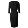Women Elegant V-Neck Pleated Bodycon Work Dress