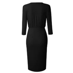 Women Elegant V-Neck Pleated Bodycon Work Dress